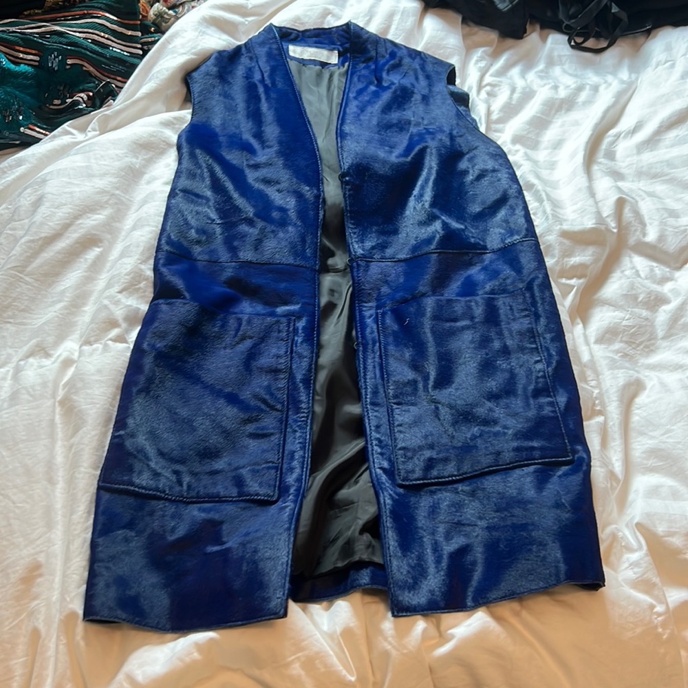 blue fur vest